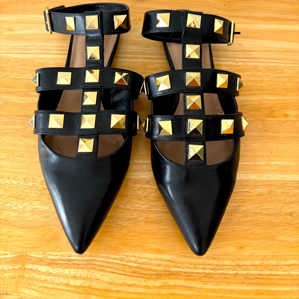 Mix 6 black studded ankle strap flats